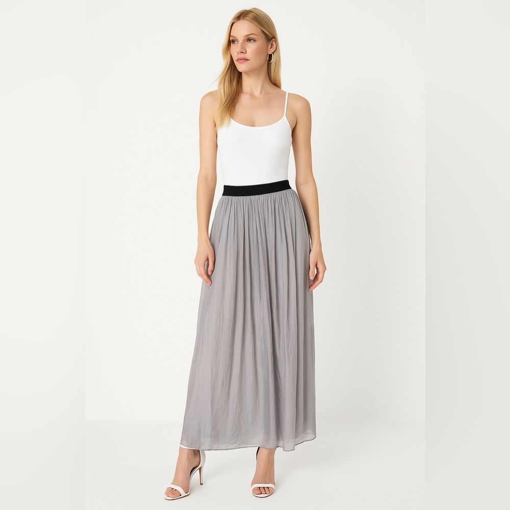Gray Ombre Pleated Maxi Skirt – 40.6” Long, Elastic Waist 13.4”*2